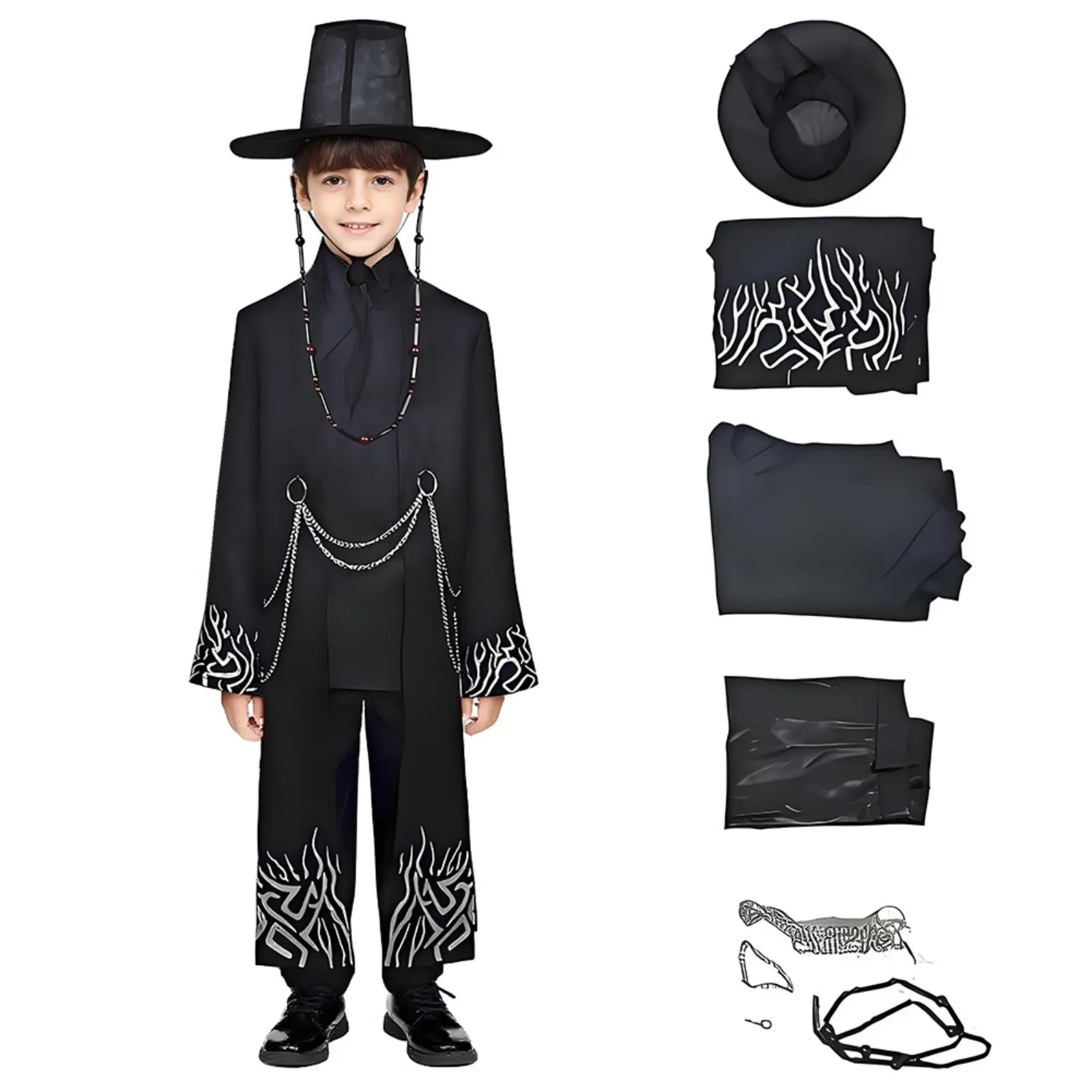 Kpop Demon Hunters Jinu Costume for Kids, Saja Boys Costume Cosplay, Boys Halloween Dark Hanfu Coat Cosplay Tunic Robe Hat Uniform, Hat & Robe Set