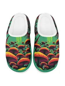 Men’s Platform Home Slippers Forest Mushroom Artwork Green Retro Psychedelic Warm Lined Thick Sole Indoor House Shoes Slip On Winter Bedroom Dorm Gift