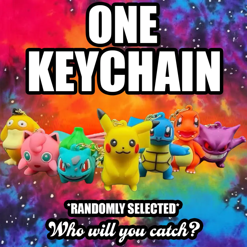 One Pokémon Keychain - Selected Randomly - Gengar, Pikachu, Jigglypuff, Psyduck, Squirtle, Charmander, or Bulbasuar