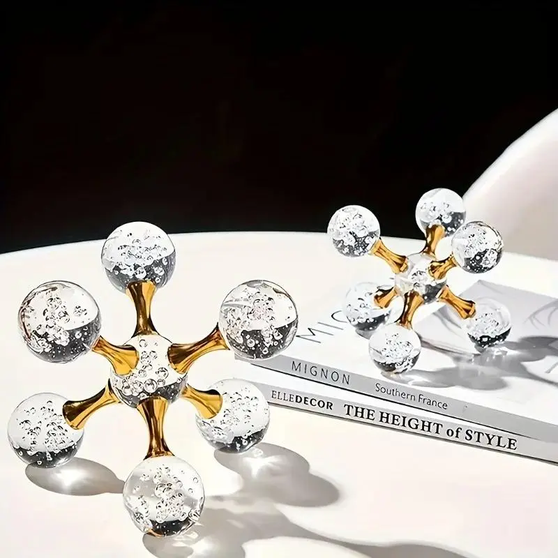 1pcs Geometric Crystal Stone Molecule Desktop Decor Modern Minimalist Cross-Shaped Metal Crystal Ball Home Tabletop Ornament