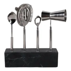 Sagebrook Home 22555 10 in. Bar Utensil Set, Silver & Black - 4 Piece
