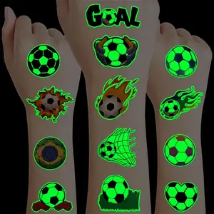 96 PCS Soccer Ball Pre-Cut Luminous Glow in The Dark Temporary Tattoos Themed Birthday Party Decorations Favors Supplies Decor Europa Sports Tattoo Stickers Gifts For Game Boys Girls Class School