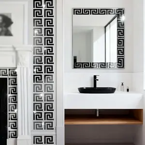 36 pieces, black square hollow acrylic mirror decals, self-adhesive removable wall decorations for living room, bathroom, hallway, bedroom, background wall, and DIY waistline accents