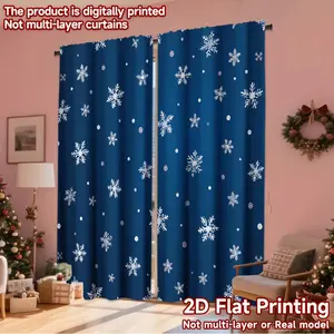 2 pieces, navy blue snowflake curtains - lightweight polyester fiber holiday decoration for living room, bedroom, kitchen, easy to hang without poles, all season home decoration, modern style design, 2D plan, Christmas decoration