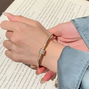 YunSu New 18k Gold Plated Full Diamond Titanium Waterproof Bracelet   Luxury Gorgeous Jewelry For Girls Gift,Valentine's Day Gift