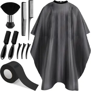10 in 1 Professional Barber Cape Kit with Neck Duster, 2 Hair Combs, Hair Clips & Neck Strips, Waterproof Hair Cutting Cape for Salon & Home Haircut Styling (Stripe)
