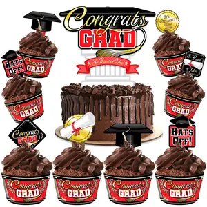 Red Graduation Cake Topper & Red Graduation Cupcake Toppers Kit