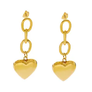 Stainless Steel Gold Color Heart EarringWomen's Fashion Trendy Stud Earrings JewelryFor Mom Girlfriend Valentine's Day Gift accessories for women