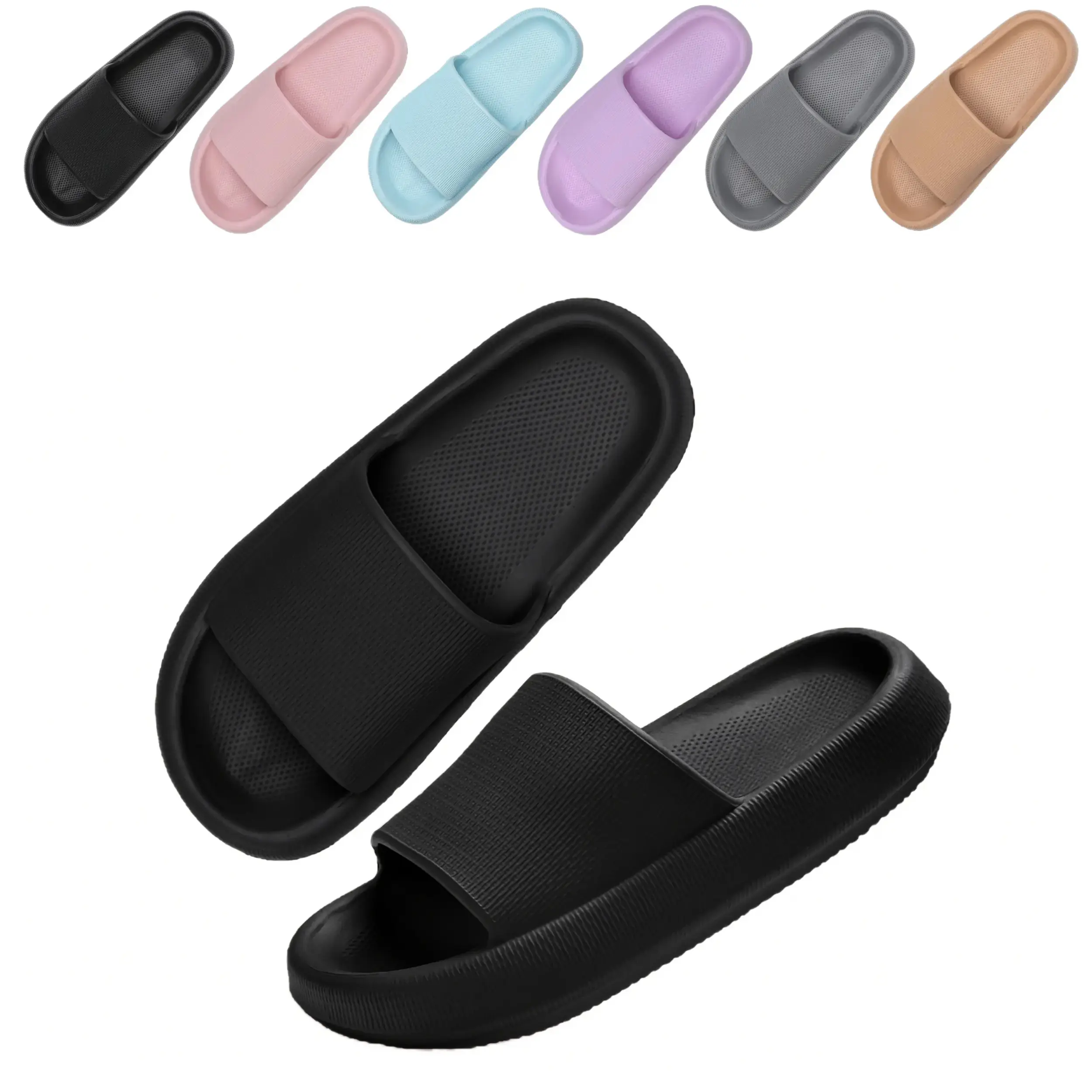 Unisex Cloud Pillow Slippers - Super Soft Shoe, Thick-Sole Anti-Slip Footwear with Secure Antislip Footing for Daily Wear, Rubber, Slides For Women, Ankle, Slip On, Basic, Plain, Bathroom