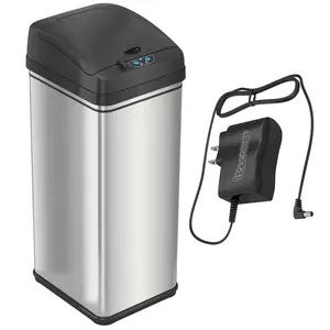 13 Gallon Sensor Trash Can with AC Power Adapter Stainless Steel