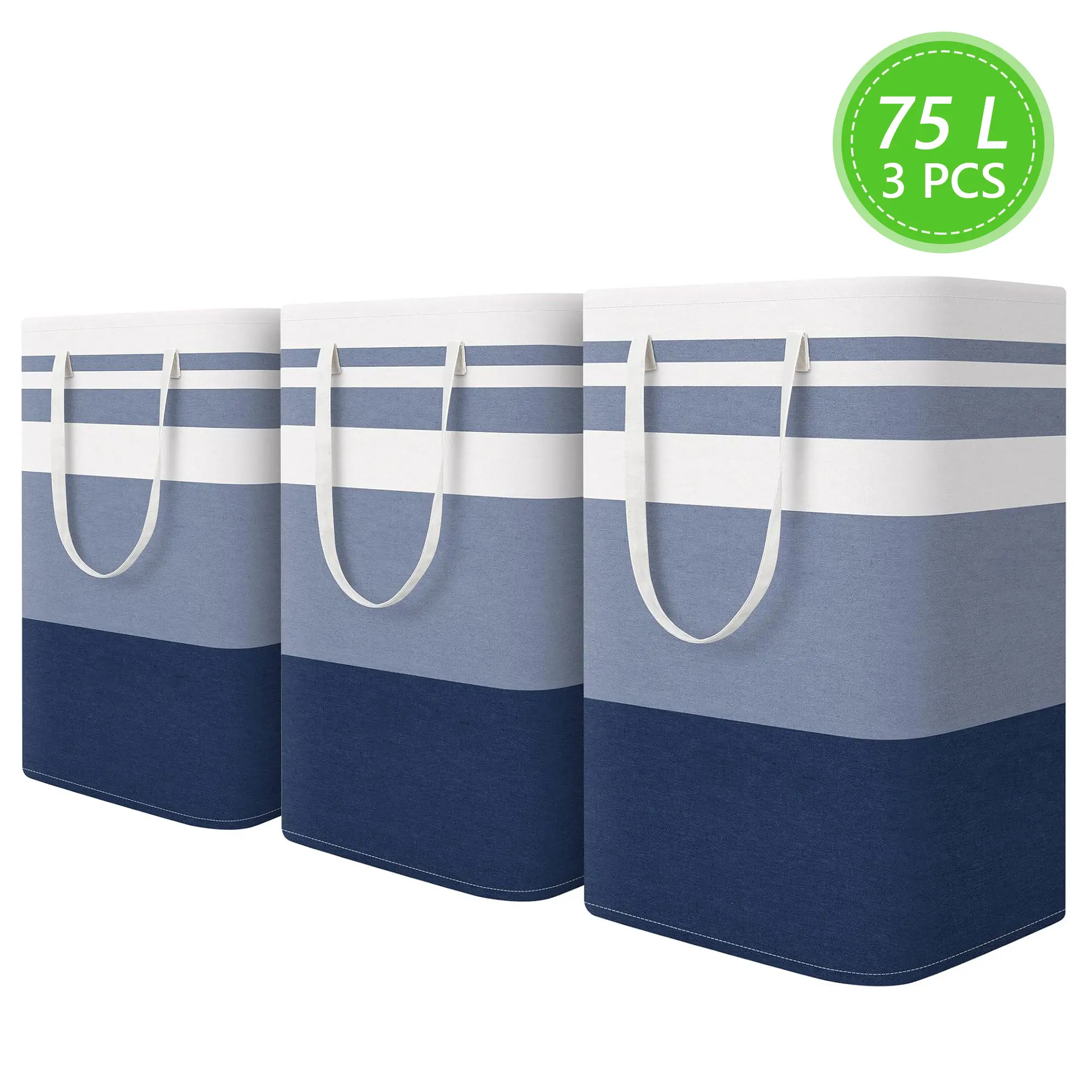 3Pcs 75L Tall Collapsible Laundry Baskets - Clothes Storage Basket, Spill-Safe Hamper, Freestanding Use, Waterproof, High-Capacity Home Supplies, Extended Handles Make Carrying Easier, Space-Saving Fold for Bedroom