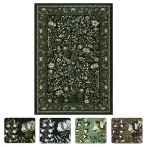 Gaomon 9x12 ft Low Pile Soft Polyester Fiber Rectangular Area Rug - Dark Green Modern Flower-Printed, Foldable, Washable for Hallway, Bathroom Entryway, Low Pile Rug, Soft Area Rug