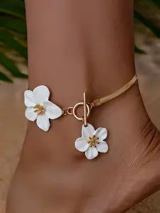 Elegant Bohemian Boho Style Floral Pattern Anklet, Versatile Women's Jewelry for Vacation and Daily Wear, Casual Style Alloy Material Ankle Bracelet, Bohemian Flair