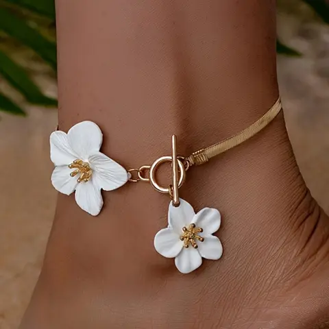 Elegant Bohemian Style Floral Pattern Anklet, Boho Anklet, Versatile Women's Alloy Ankle Bracelet for Vacation and Daily Wear, Casual Style Accessory, Wearable Jewelry