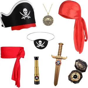 KF5-90  8 Pcs Pirate Accessories Set for Kids Halloween Party Captain Cosplay, Black