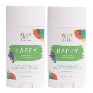PLAY PITS - Natural Kids Whole Body Deodorant Deodorant - Safe for Girls and Boys w/Sensitive Skin of All Ages - Clean - Toxic & Paraben Free - HAPPY Scent - Infused w/Essential Oils – 2.65 fl.oz (Pack of 2)