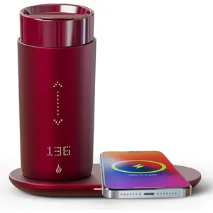 Temperature Control Heated Coffee Mug  Self Heating Travel Mug 12 Oz App Controlled Warmer Mug 4-10 Hour LED Display Keep Coffee Hot   Charger Base Rogue red