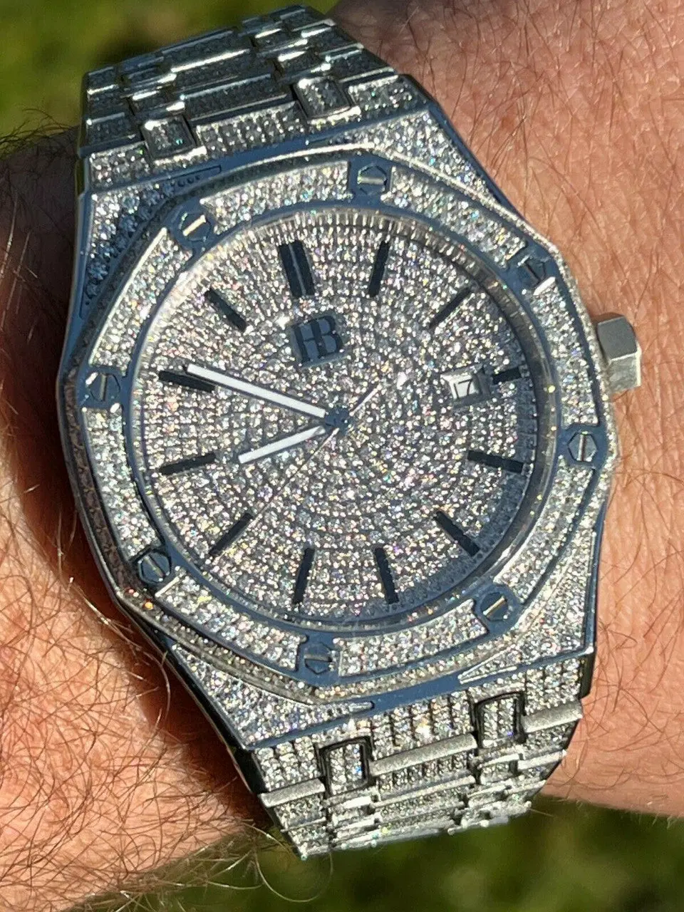 Real Mens Watch Fully Iced Bust Down Out Skeleton Back Automatic 44mm Hip Hop