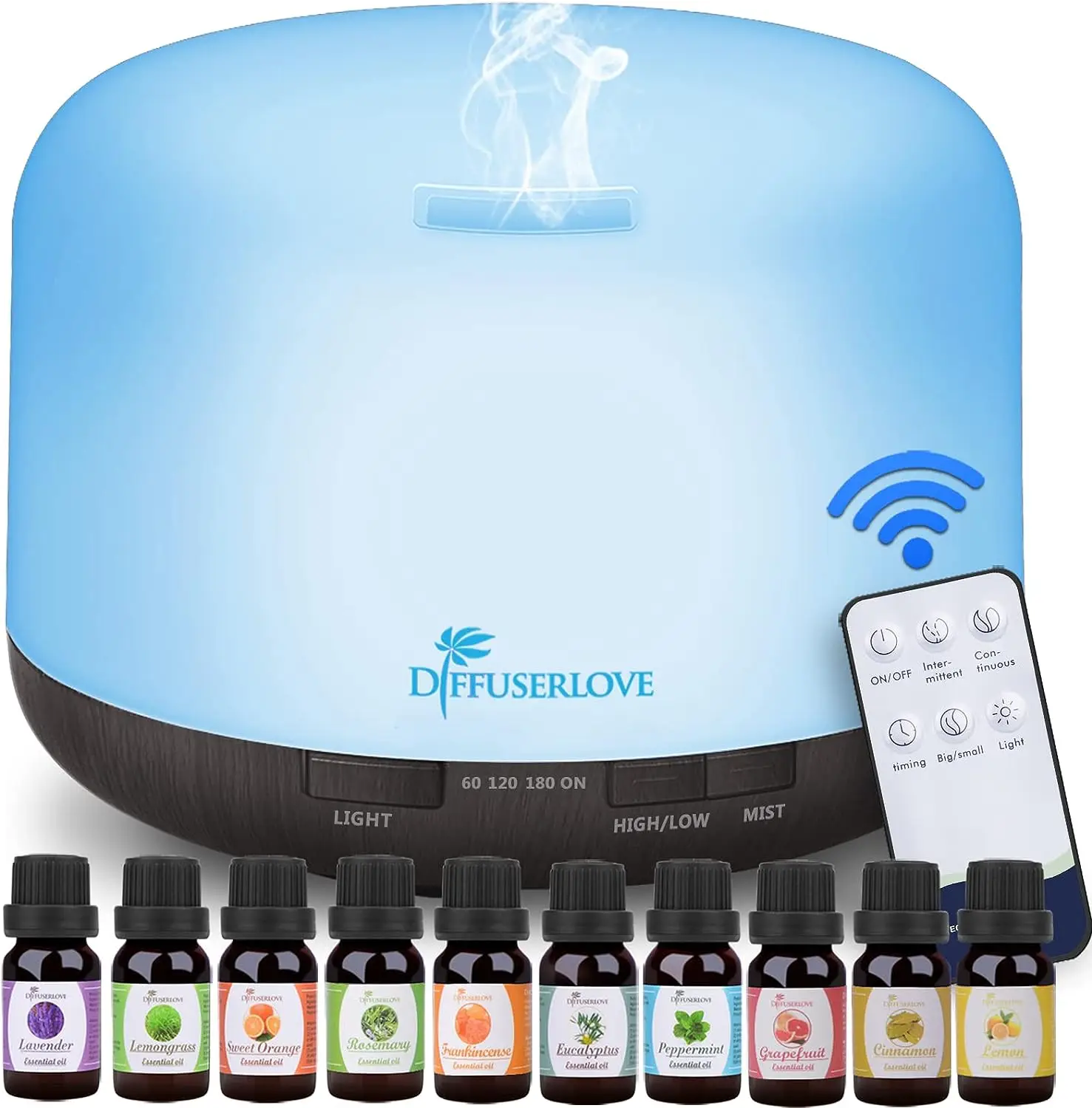 Diffuserlove Essential Oil Diffuser 500ML Aromatherapy Diffuser Mist Humidifiers 7 Color with remote controler and LED Lights Diffusers for Home Offic