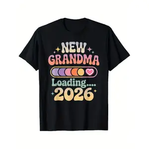 Women's 2026 Funny Grandma Loading Short-Sleeve Vintage T-Shirt - Future Grandmother Gift, Loading Bar & Stars Design, Loose Round Neck Casual Tee, Machine Washable Pregnancy Announcement Graphic Top, Shortsleeve Tshirt