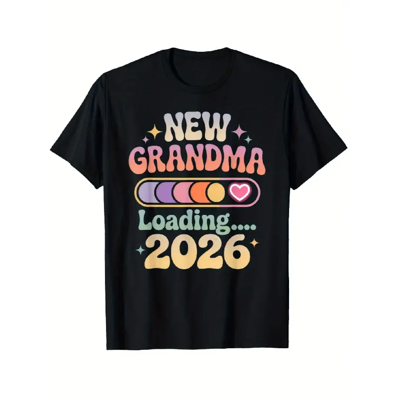Women's 2026 Funny Grandma Loading Short-Sleeve Vintage T-Shirt - Future Grandmother Gift, Loading Bar & Stars Design, Loose Round Neck Casual Tee, Machine Washable Pregnancy Announcement Graphic Top, Shortsleeve Tshirt