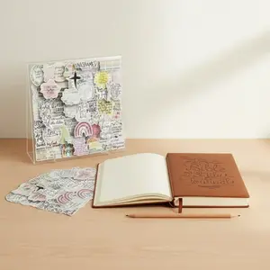 Bible Verse Sticker & Study Journal Bundle, 50pcs Multicolor PVC Stickers & 1 Prayer Journal for Daily Devotional Notes and Scrapbooking