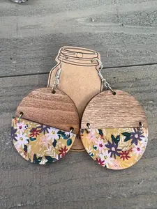 Mustard Yellow Floral Acrylic Half Acrylic Wood Earrings