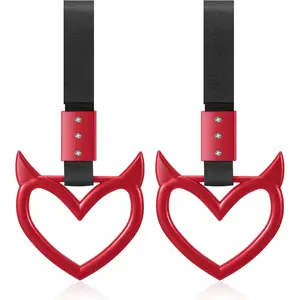 2 Pieces Heart Handle Keychains Car Accessory Heart Hand Strap Drift Charm for Car Interior Exterior Decoration(Red, Devil Style)