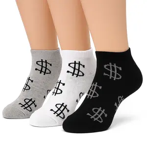 Dollar Sign Ankle Quarter Low Cut Thin Cotton Socks for Men and Women Size 9-11 10-13 Casual Lightweight Spandex Breathable 12 Pairs Multi Color Pack