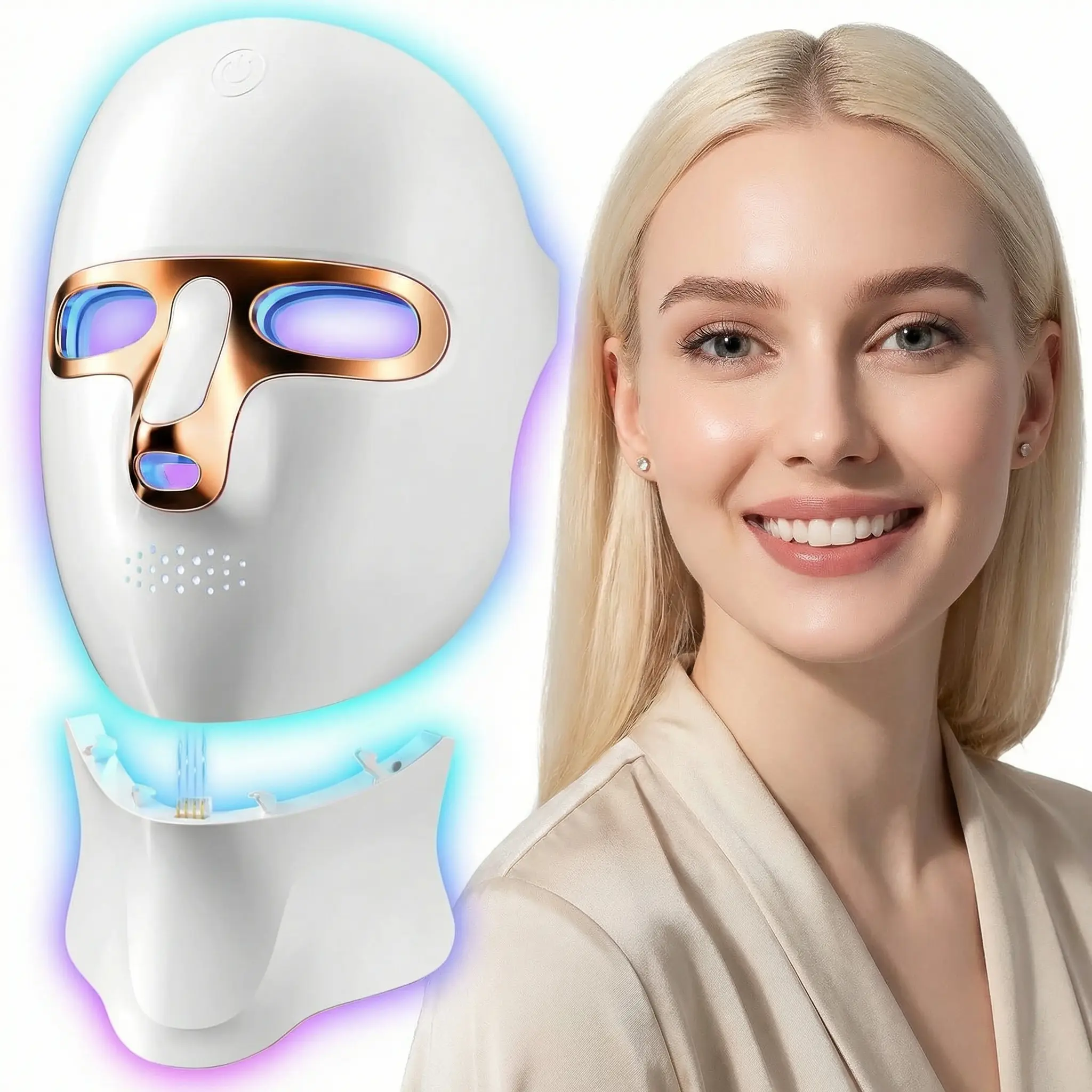 Red Light Therapy Mask with Face Lifting Strap - Gentle Cordless Facial Care Instrument, Infrared Lights, USB-C Rechargeable Battery-Powered, Collagen Boost, Included Attachments, Home Use, Mother's Day Gift