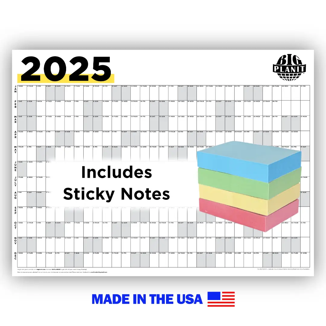 2025 Wall Calendar - Whole Year Planner, 48" x 36", Includes sticky notes