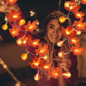 Maple Leaf Design String Light, 40 LED Pumpkin Maple Leafed String Lights, Battery Operated Maple Leaf Decorative Light without Battery