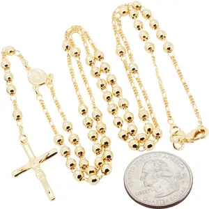 14k Yellow Gold Filled 3mm Rosary Necklace 20"-24"+3.8"