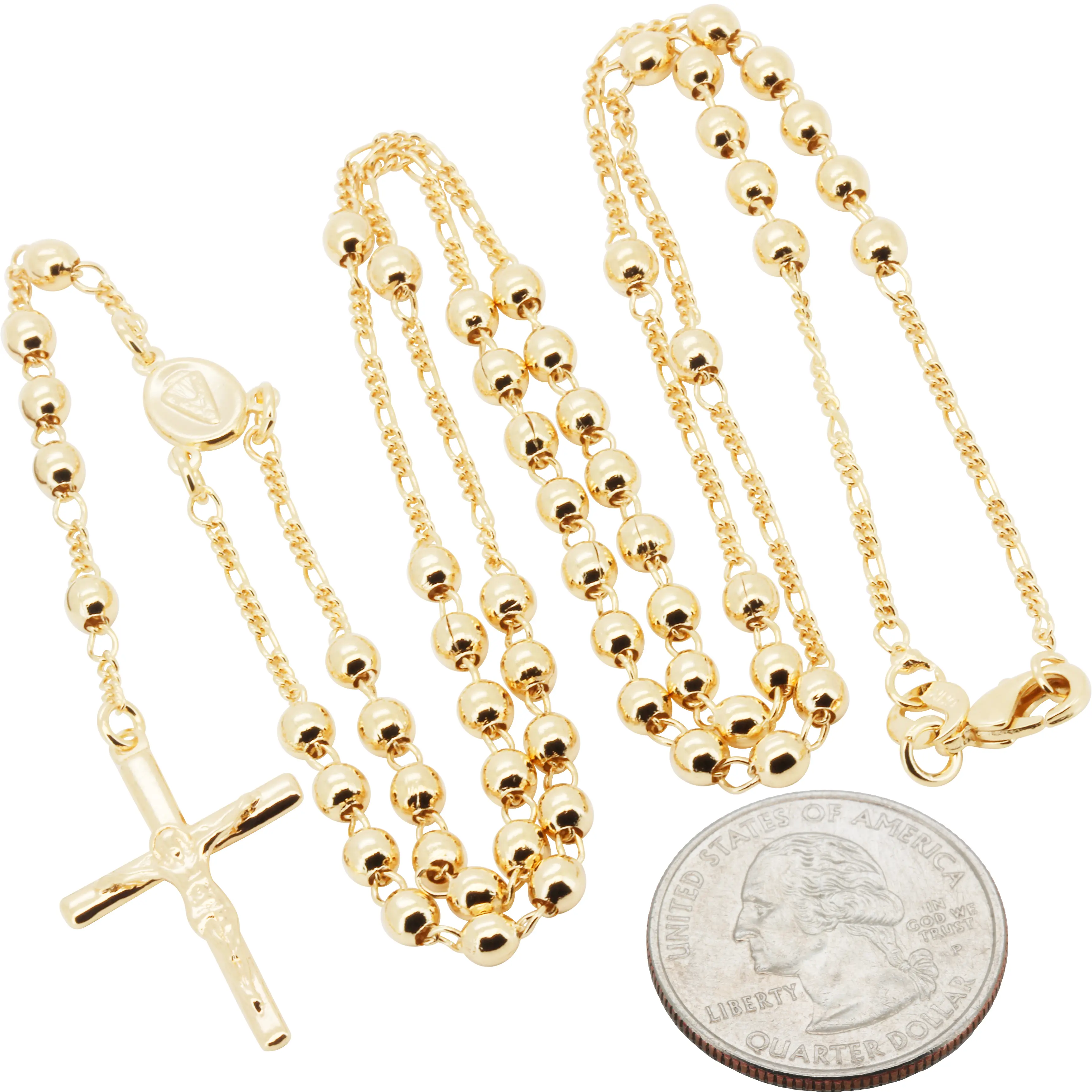 14k Yellow Gold Filled 3mm Rosary Necklace 20"-24"+3.8"