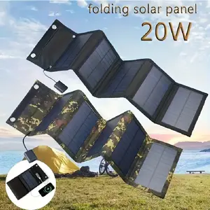 20W Portable Solar Panels - USB Interface for Outdoor Travel and Camping, Includes Fan, Flashlight & Charging Bank, Available in Two Colors