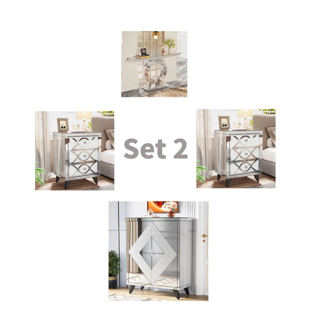 Set 2 (1 Console Table+ 1 Shoe C+  2 Nightstands)