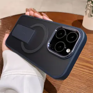 Metal lens skin feeling folding bracket magnetic attraction For iphone16 Pro Max 15 14 13 iPhone case silicone soft shell TPU shockproof