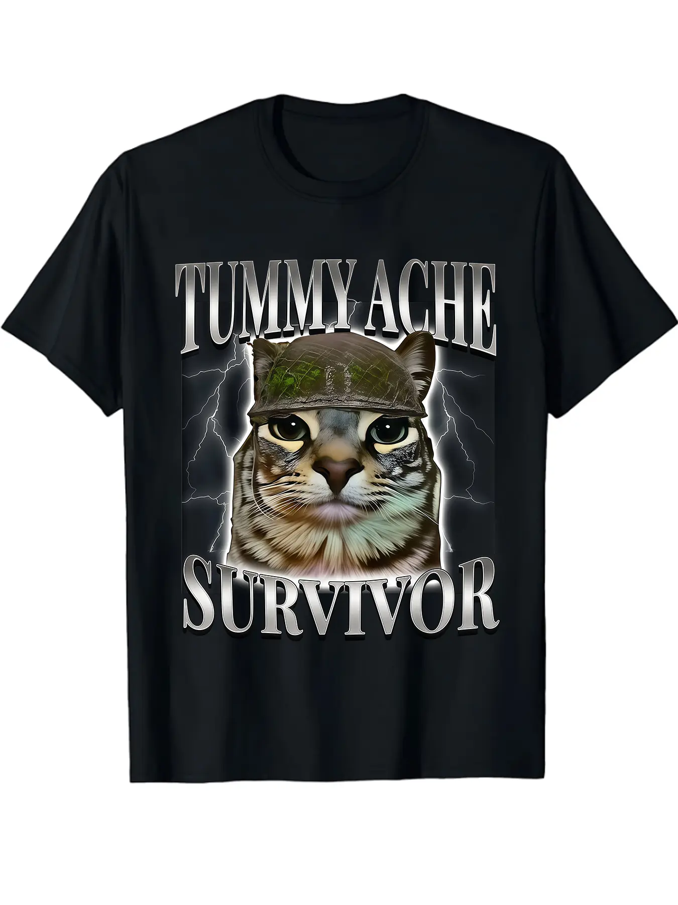 Trendy Cat Print Tee, Round Neck, Soft Cotton Fabric, Loose Fit Design, Casual Street Fashion, Ideal for Casual Wear, Perfect for Daily & Relaxing Days