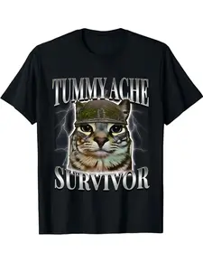 Trendy Cat Print Tee, Round Neck, Soft Cotton Fabric, Loose Fit Design, Casual Street Fashion, Ideal for Casual Wear, Perfect for Daily & Relaxing Days