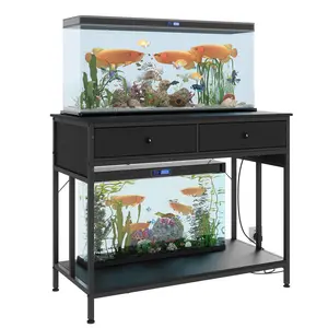 Garvee - Aquarium Stand for 40 to 50 Gallons with Power Outlet, Fish Tank Stand with Metal Frame 39.4 x 19 Inches with Storage Drawers, Tank Supports