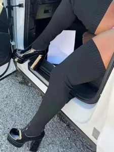 Women's Elastic Over-The-Knee Boots, Square Toe Ultra-High Chunky Heel, Punk Style Stage Performance, Waterproof Winter Long Tube Boots