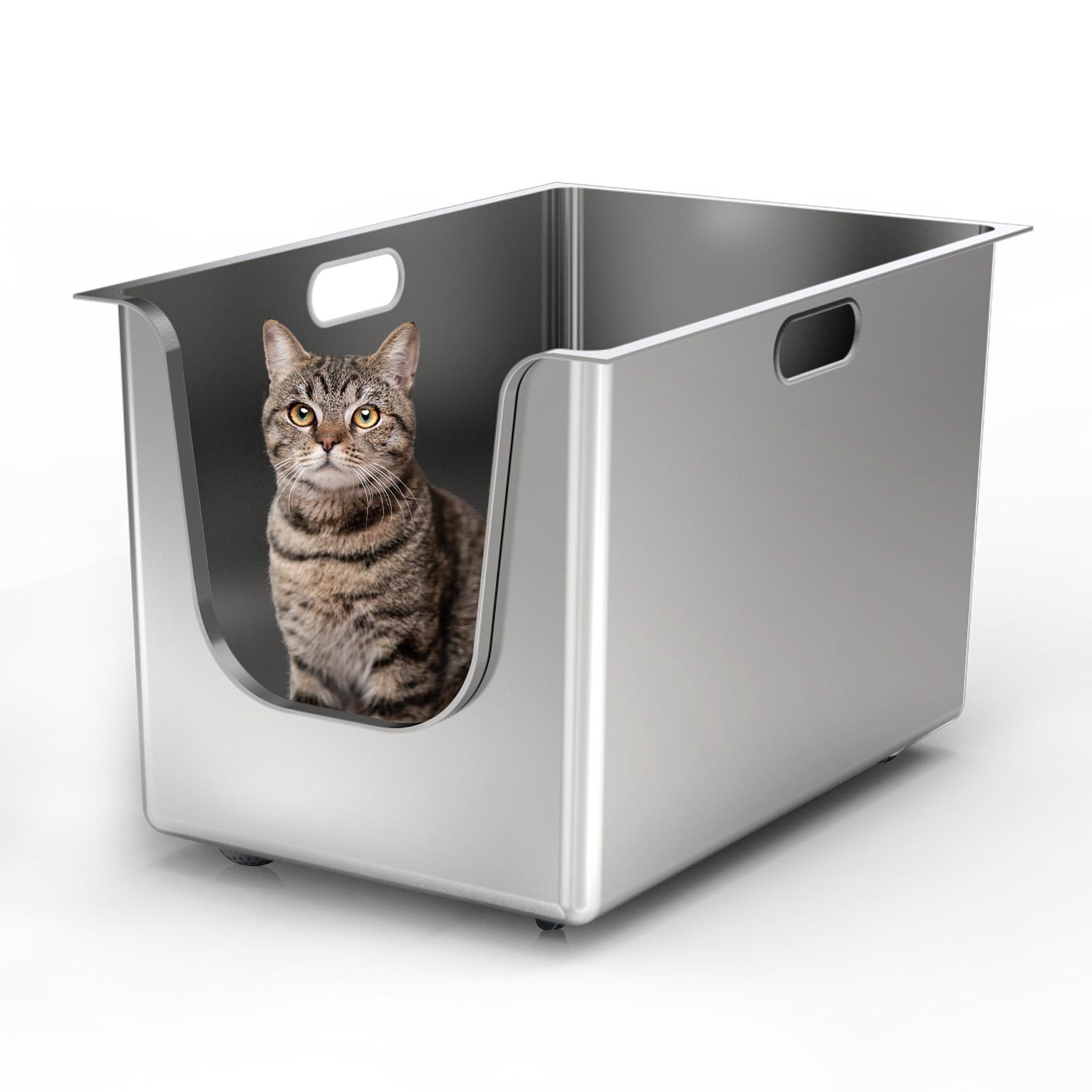 Ptlom High Side Stainless Steel Cat Litter Box, Extra Large, Anti-Leakage, Non-Sticky, Easy Cleaning, - Pet Supplies
