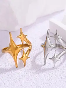 Star Design Cuff Ring, Fashionable Stainless Steel Jewelry for Women & Men, Trendy All-match & Exquisite Jewelry for Birthday Gift, Stackable Ring