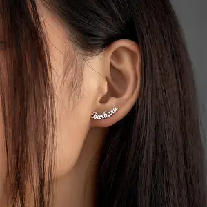FF0040 New Store Opening |   Free Shipping | Custom Script Name Earrings |   Personalized Minimalist Name Studs | Ideal for birthdays, bridesmaids, Mother’s Day, or friendship gifts-engrave a name to create a meaningful, wearable memento.