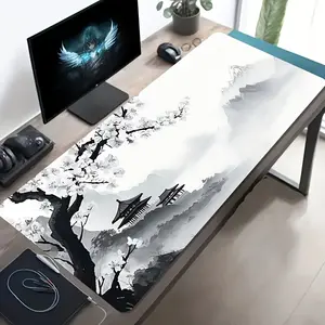 1 Large-Sized Esports Gaming Mouse Pad | Black and White Ink Landscape Architecture Pattern, Non-Slip, Washable Rubber Base, Durable Desk Mat for Office Decor and Gaming Enthusiasts