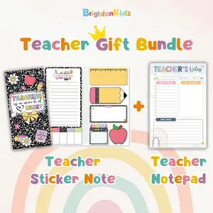 Teacher Gift Bundle | Teacher Sticky Notes & Teacher Notepad, Teacher Appreciation Gift For Women, Classroom, School & Office Supplies, To-Do List Notepad, Teaching Is A Work Of Heart Set, Stationery Must-Have Supplies For Teachers