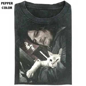 Daryl Dixon Cat Hug T-Shirt, Norman Reedus The Walking Dead Vintage Graphic Tee, Funny Meme Fan Shirt, Unisex Streetwear Menswear Womenswear Casual, Gift for Men, Gift for Women, Crew Neck T-shirt, Trending T-shirt