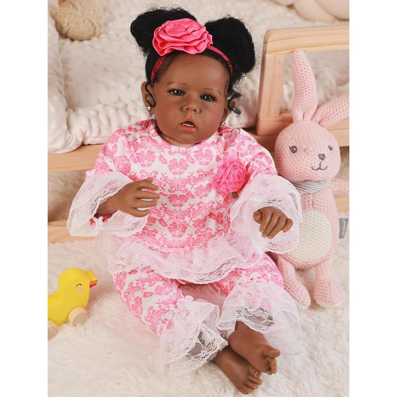 Reborn Baby Dolls Black Girl, African American 20 Inch Realistic Newborn Baby Dolls with Lifelike Soft Body Silicone Limbs Birthday Gift Set for Ages 3+