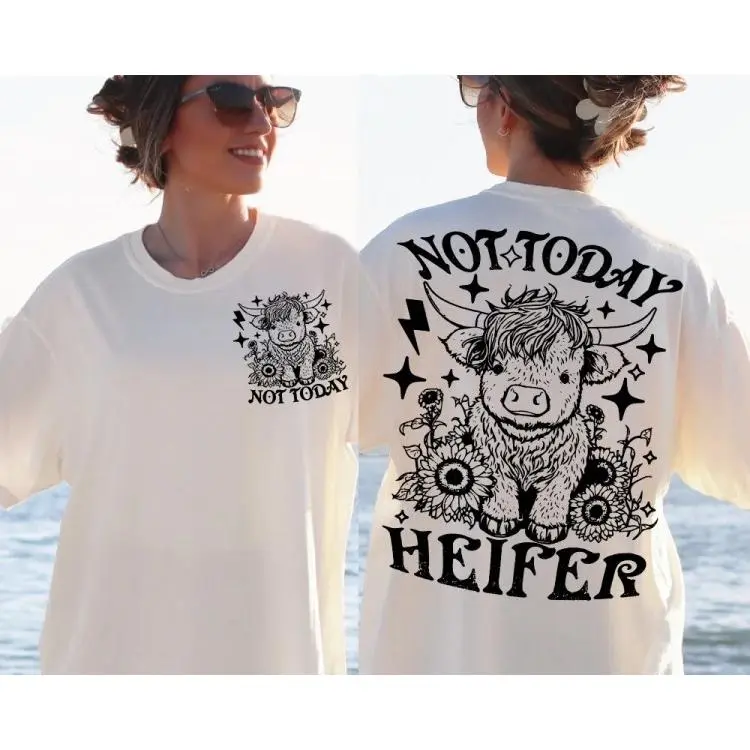 Not Today Heifer Cute Cow Graphic Tee Oversized Short Sleeve Crewneck Casual Summer Top Soft Cotton Streetwear Country Concert Outfit For Women