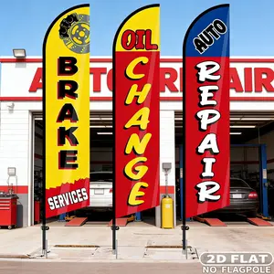 3counts 2D FLAT Auto Repair Shop Oil Change Feather Flags, Durable Polyester 12 x 2.5 ft Large Brake Services Advertising Windless Flag for Business Mechanics Automotive Car Repair Shops Outdoor Decor